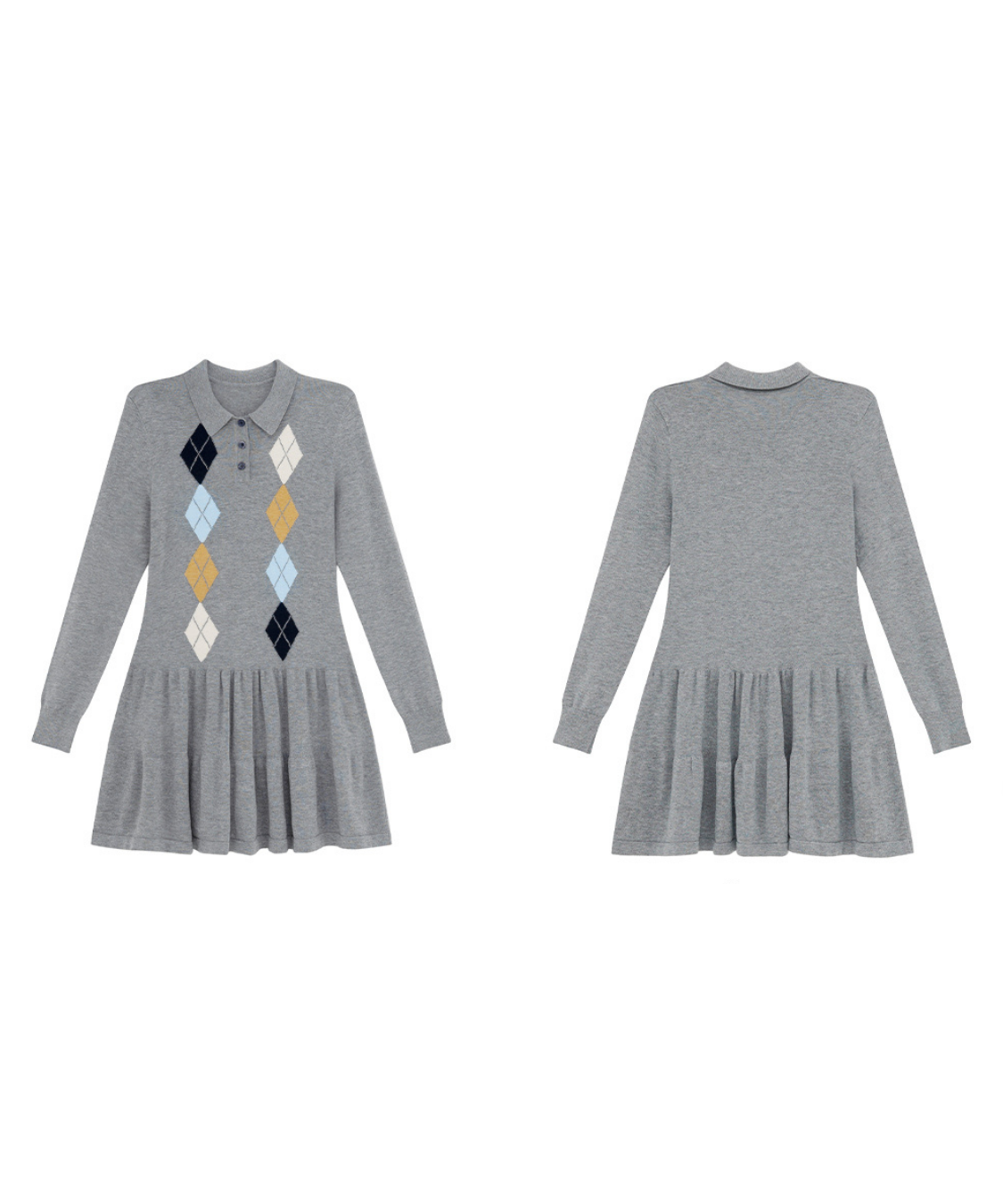 ポロ襟アーガイル柄ニットワンピース