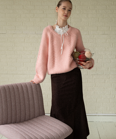 透かし編みシャギーニットプルオーバー