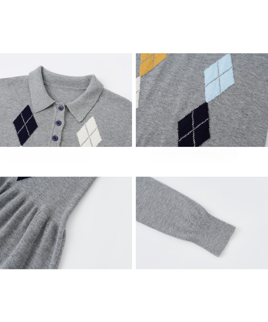 ポロ襟アーガイル柄ニットワンピース