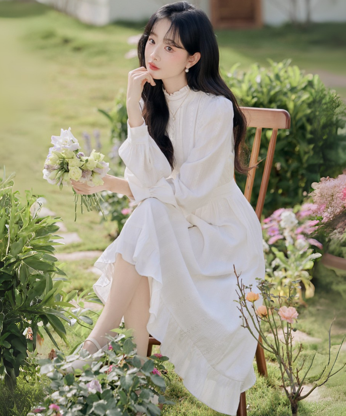 フリルハイネックピンタックレースワンピース