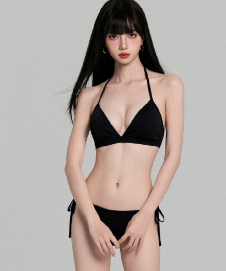 ティアードワンピブラックビキニ3点セットスイムウェア – jemiremi