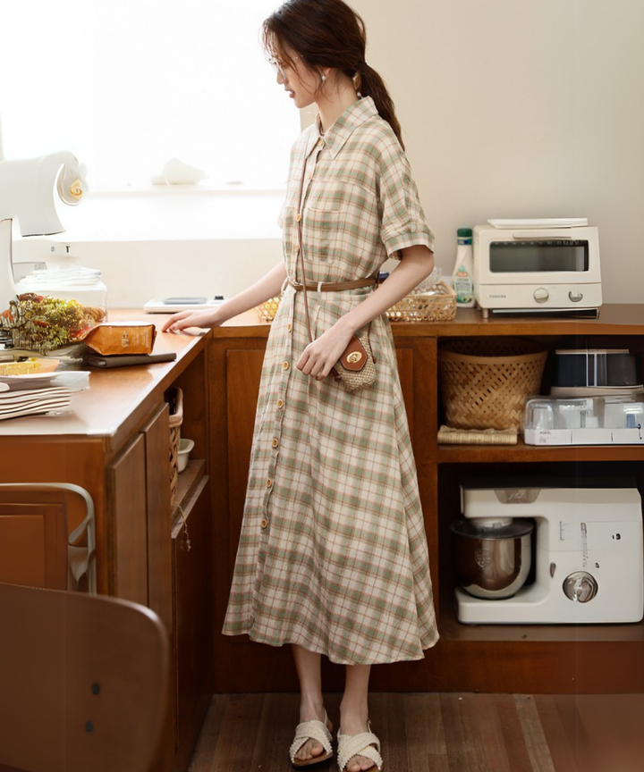 ベルト付きカジュアルチェックシャツワンピース – jemiremi（ジェミレミ）
