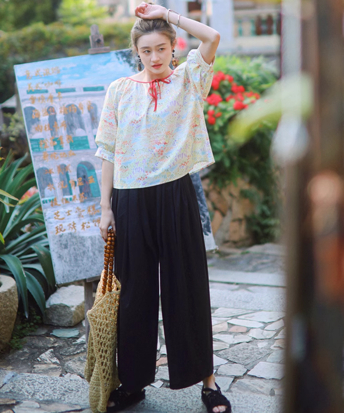 アンクル丈ワイドパンツ