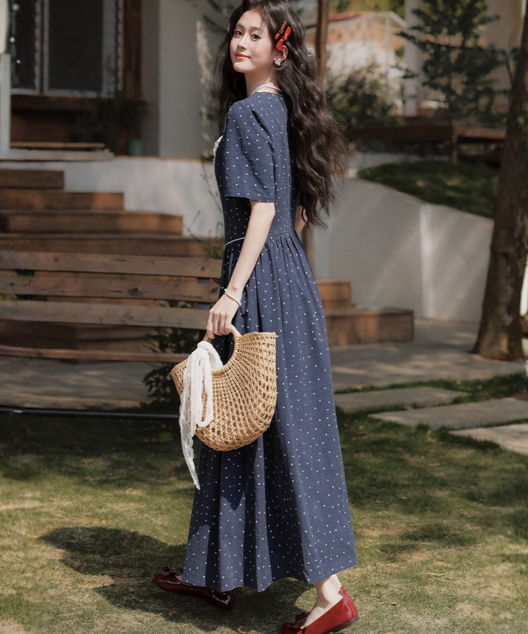 配色リボンドット柄半袖ワンピース – jemiremi（ジェミレミ）