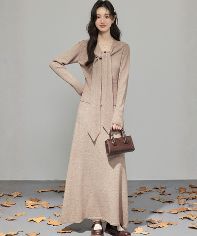 取り外しリボンタイセーラーショール付ニット＋スカート 2点セット