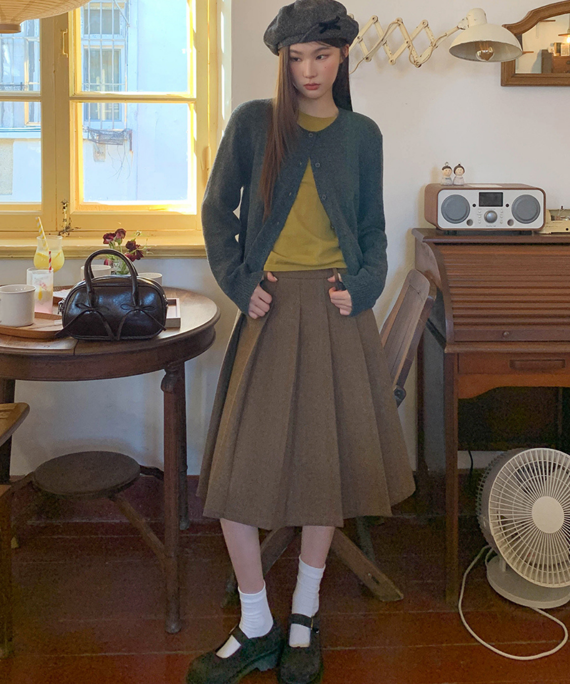 アーガイル刺繍ジャケット＋ボックスプリーツスカート 2点セット