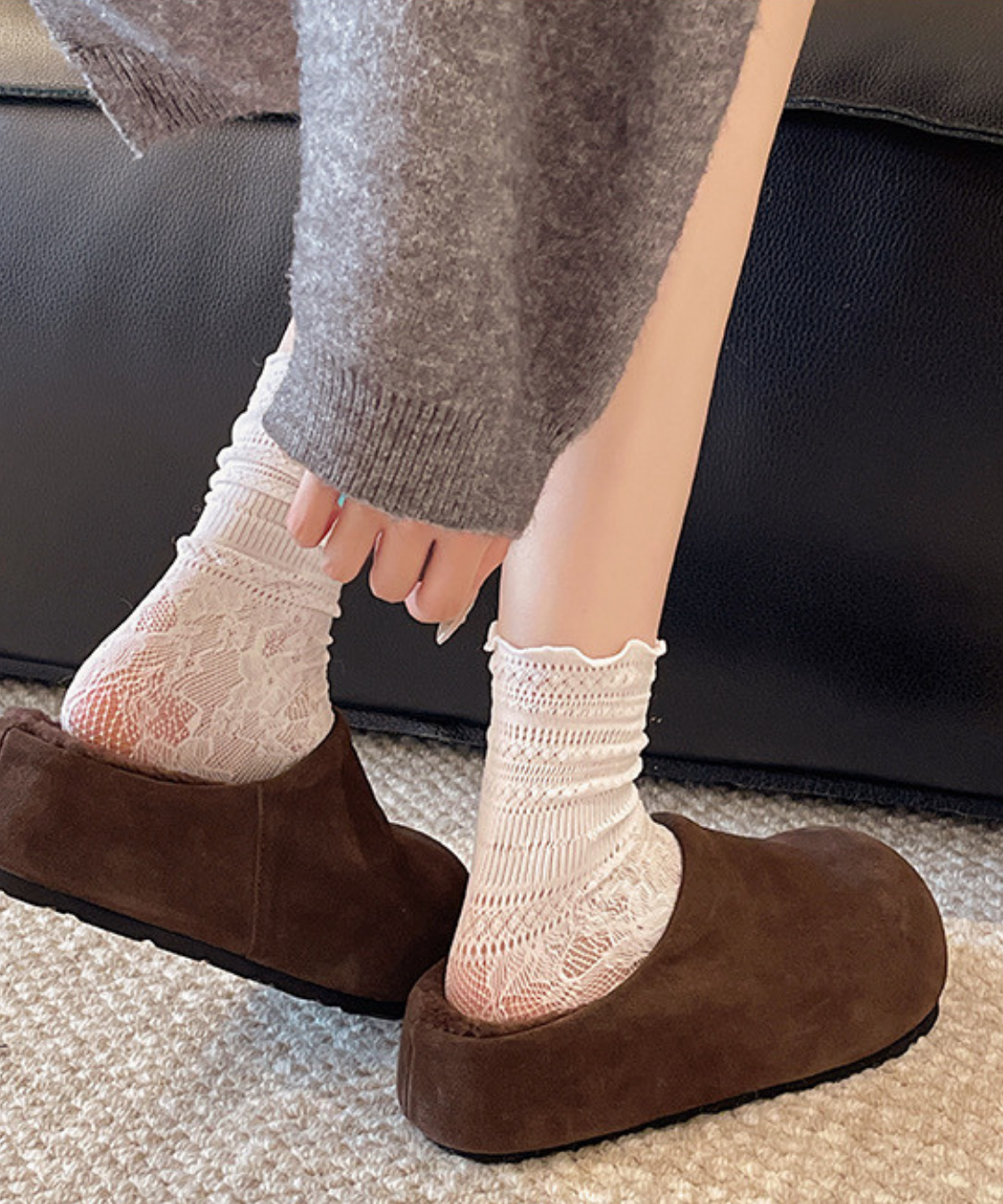 ふわもこ厚底スエード調スリッポン