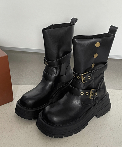 ダブルベルト厚底ミドルブーツ