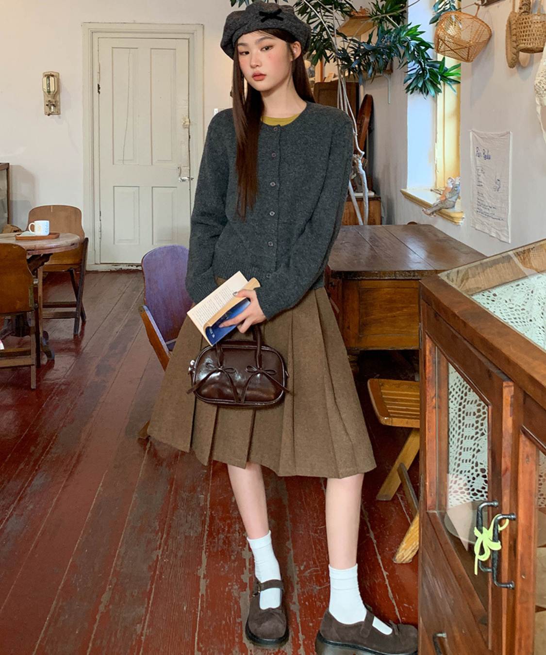 アーガイル刺繍ジャケット＋ボックスプリーツスカート 2点セット