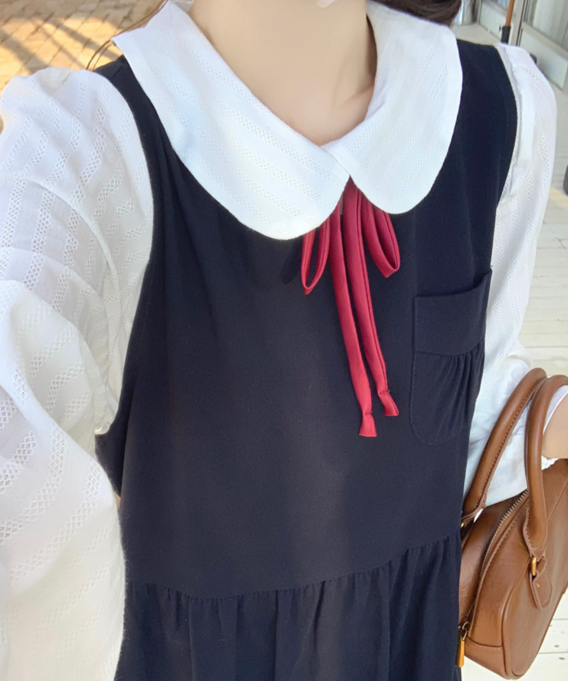 細リボンタイ付きブラウス＋ティアードフリルジャンパースカート 2点セット