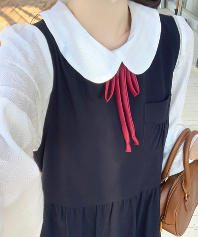 細リボンタイ付きブラウス＋ティアードフリルジャンパースカート 2点セット