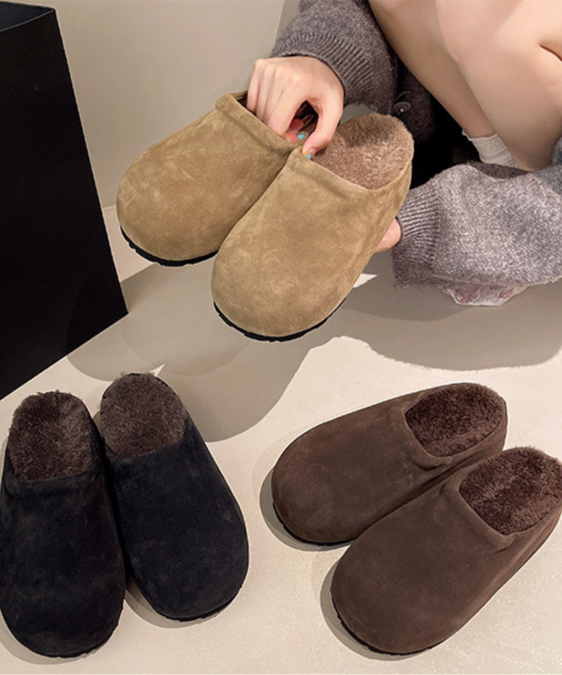 ふわもこ厚底スエード調スリッポン