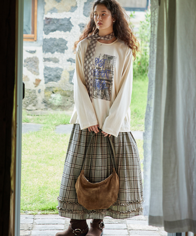 チェック柄Wフリルロングスカート– jemiremi（ジェミレミ）