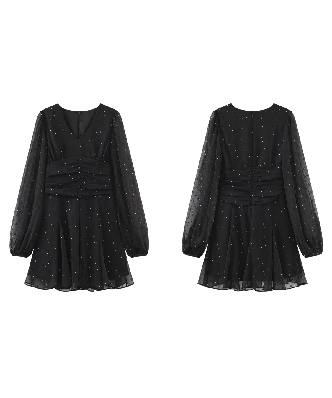 シアードット柄シャーリングワンピース