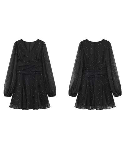 シアードット柄シャーリングワンピース