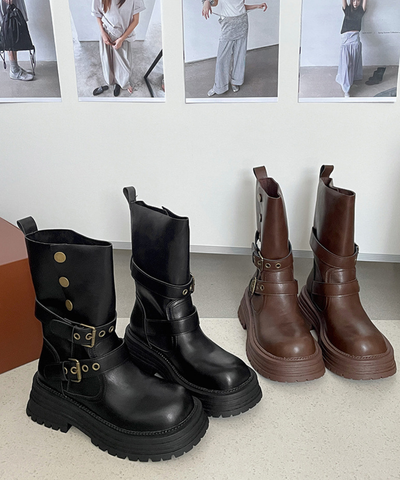 ダブルベルト厚底ミドルブーツ