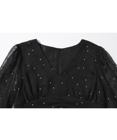 シアードット柄シャーリングワンピース