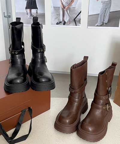 ダブルベルト厚底ミドルブーツ