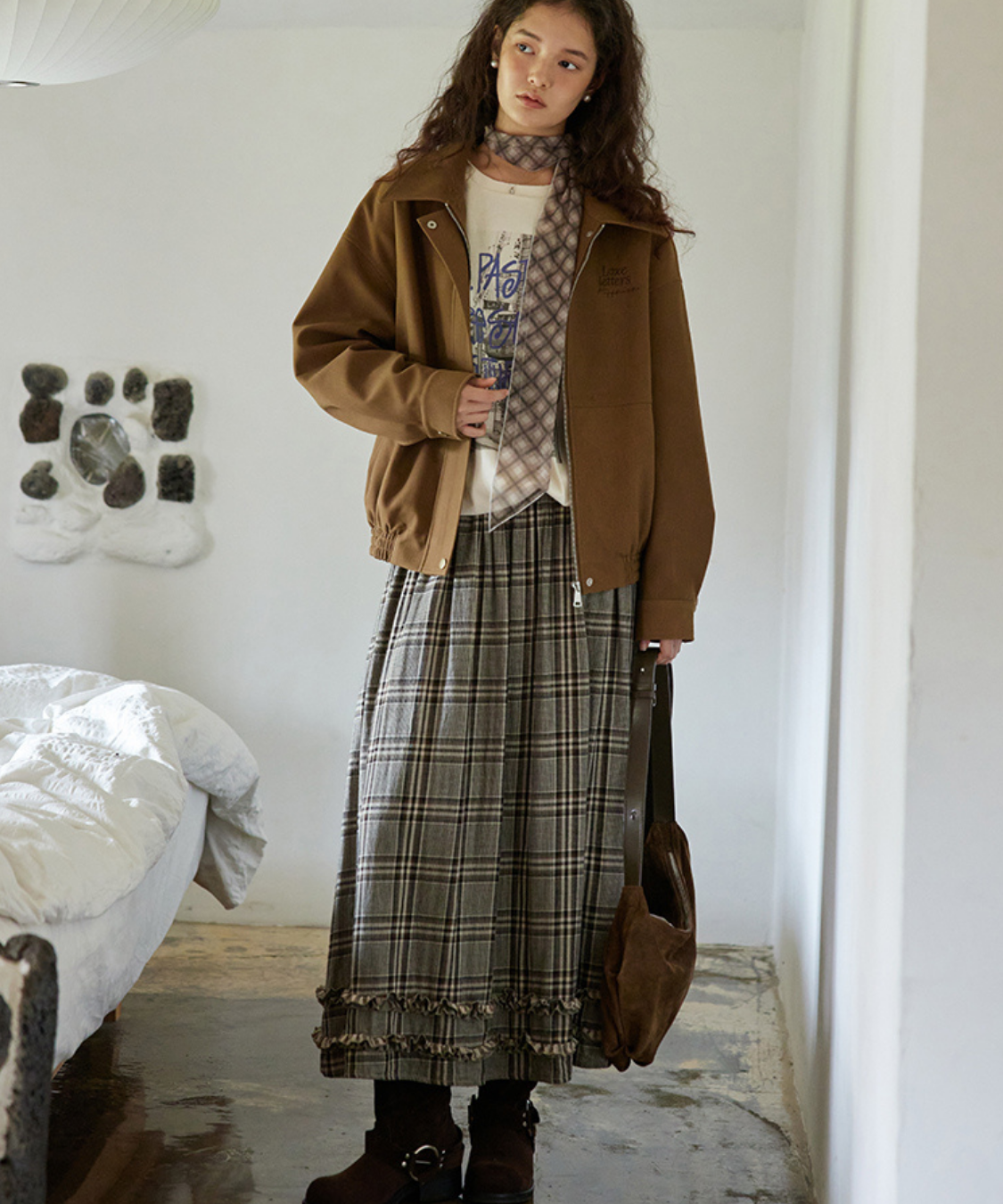 チェック柄フリル袖ロングスカート チェック柄Wフリルロングスカート– jemiremi（ジェミレミ）