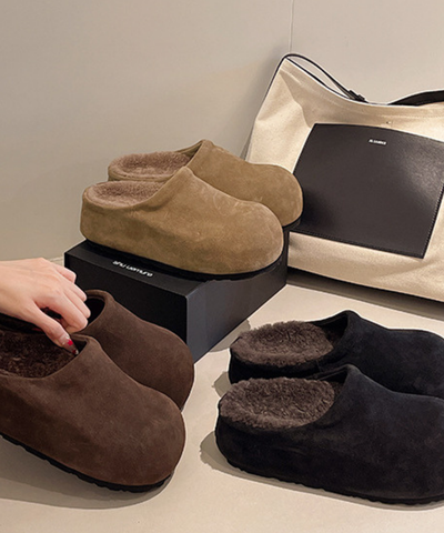 ふわもこ厚底スエード調スリッポン