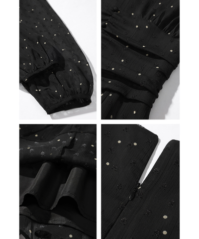 シアードット柄シャーリングワンピース