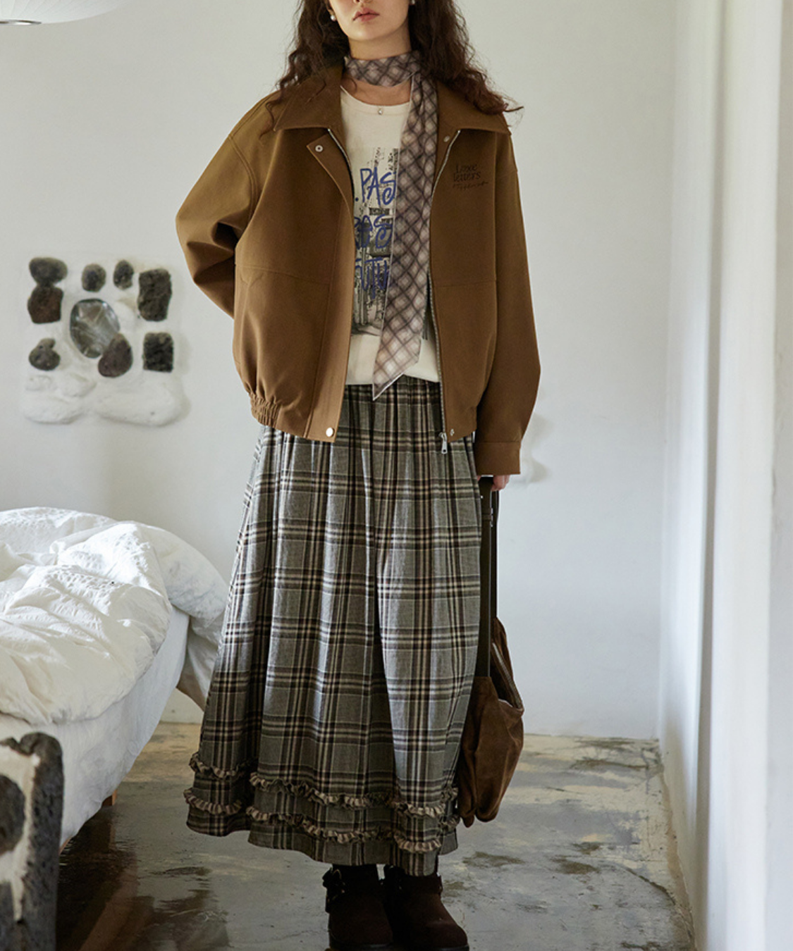 チェック柄Wフリルロングスカート– jemiremi（ジェミレミ）