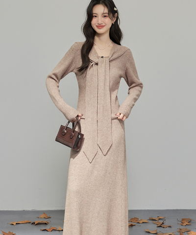 取り外しリボンタイセーラーショール付ニット＋スカート 2点セット