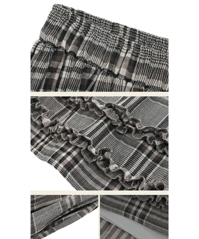 チェック柄Wフリルロングスカート