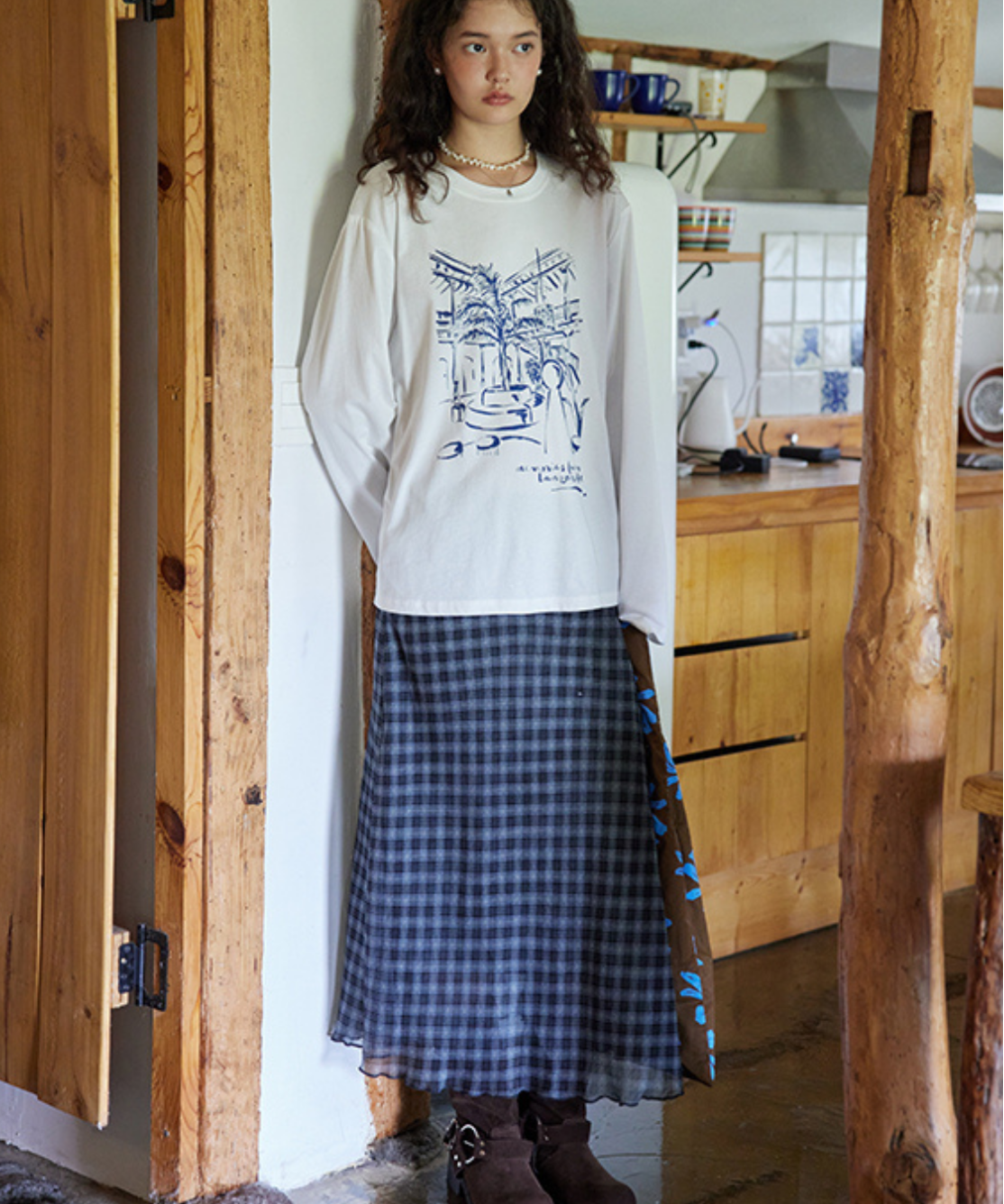 チェック柄ラップロングスカート