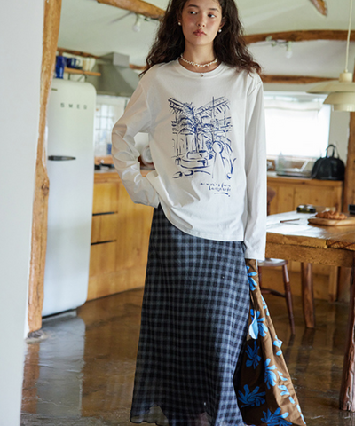 チェック柄ラップロングスカート