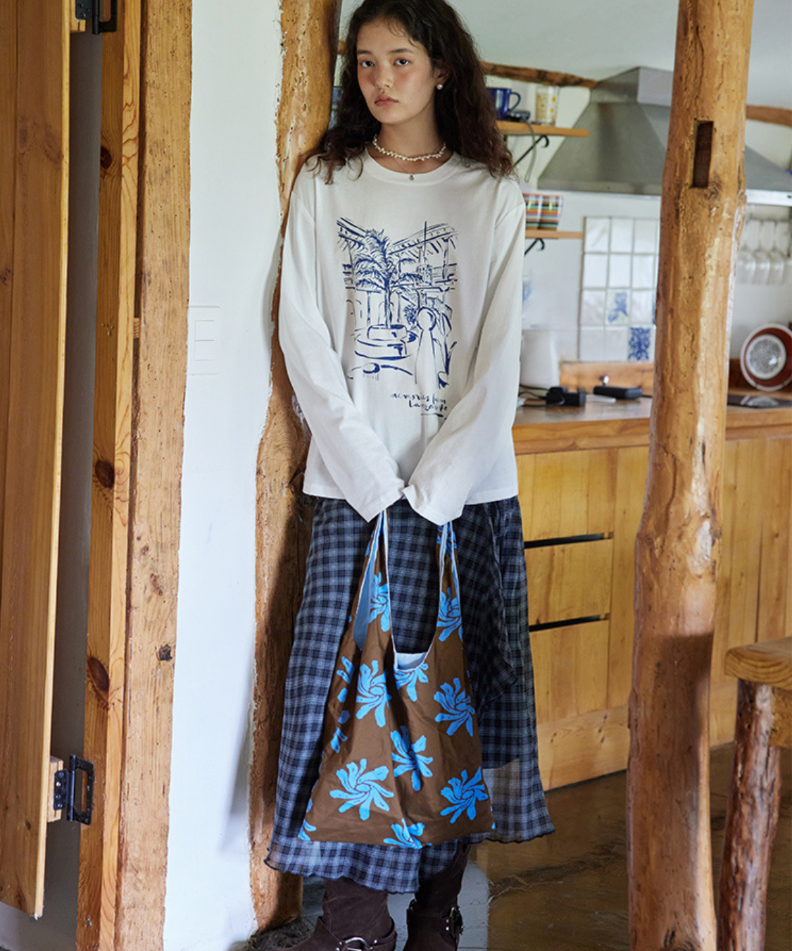 チェック柄ラップロングスカート