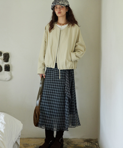 チェック柄ラップロングスカート