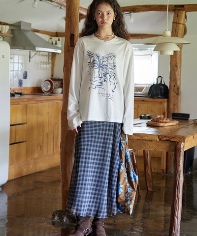 チェック柄ラップロングスカート