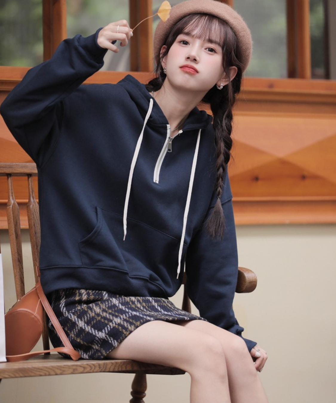 ハーフジップスウェットパーカー