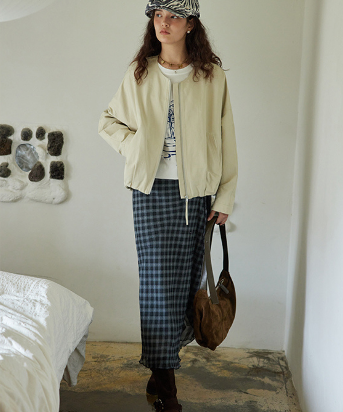 チェック柄ラップロングスカート