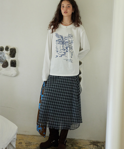 チェック柄ラップロングスカート