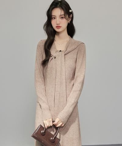 取り外しリボンタイセーラーショール付ニット＋スカート 2点セット