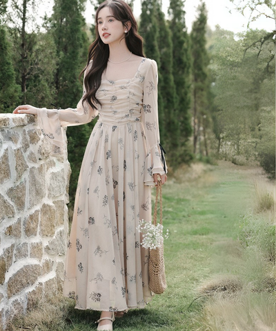 CABBAGES&ROSES コットンリネン花柄ワンピース(リボン付き) CABBAGES&ROSES コットンリネン花柄ワンピース(リボン付き