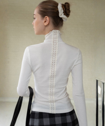 バックレーススカラップハイネックカットソー