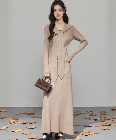 取り外しリボンタイセーラーショール付ニット＋スカート 2点セット