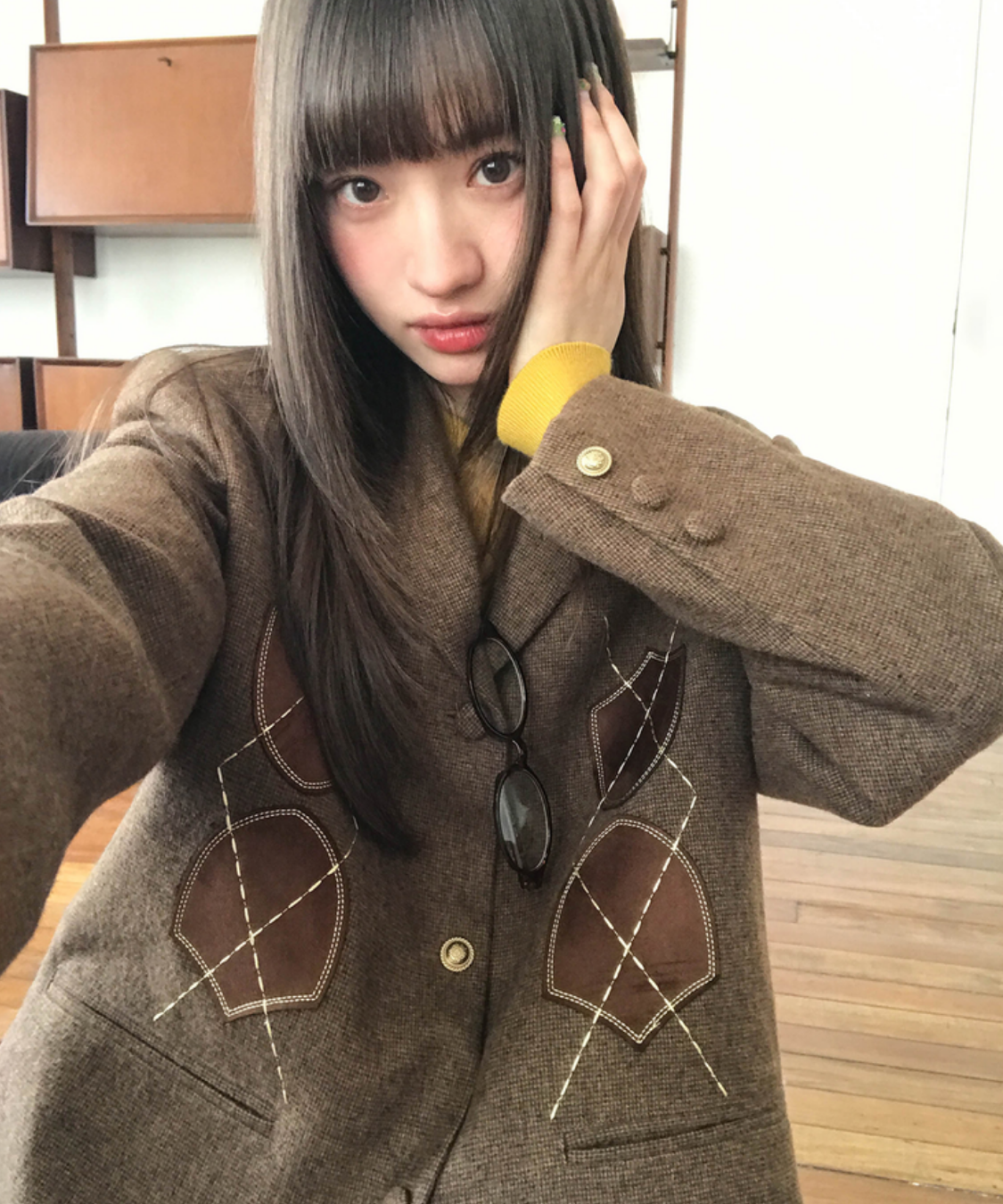 アーガイル刺繍ジャケット＋ボックスプリーツスカート 2点セット