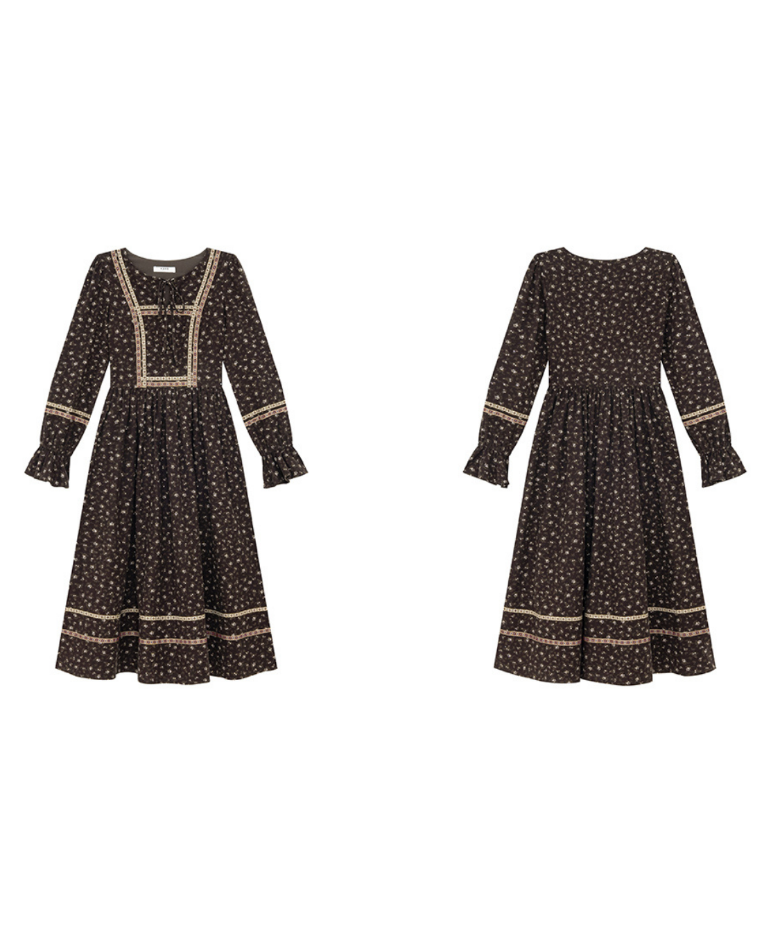 リボン付きラウンドネック民族調ワンピース