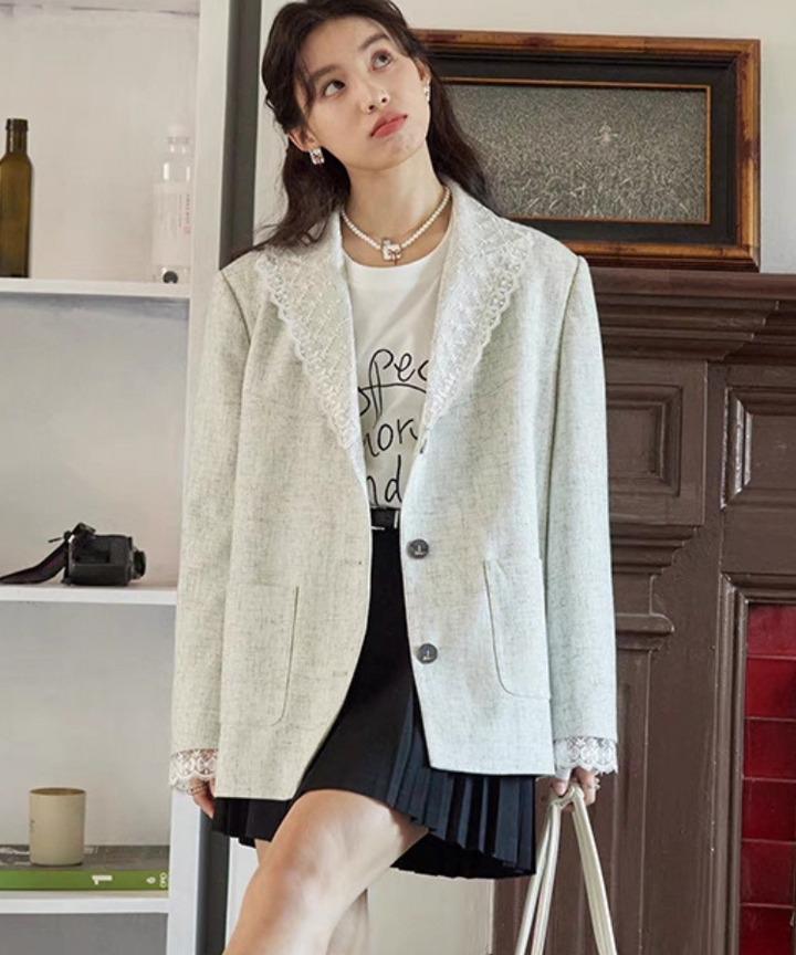 袖レースドッキングフレンチレトロジャケット – jemiremi（ジェミレミ）