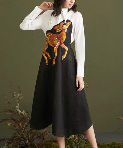 鹿の子刺繍サスペンダースイングスカート