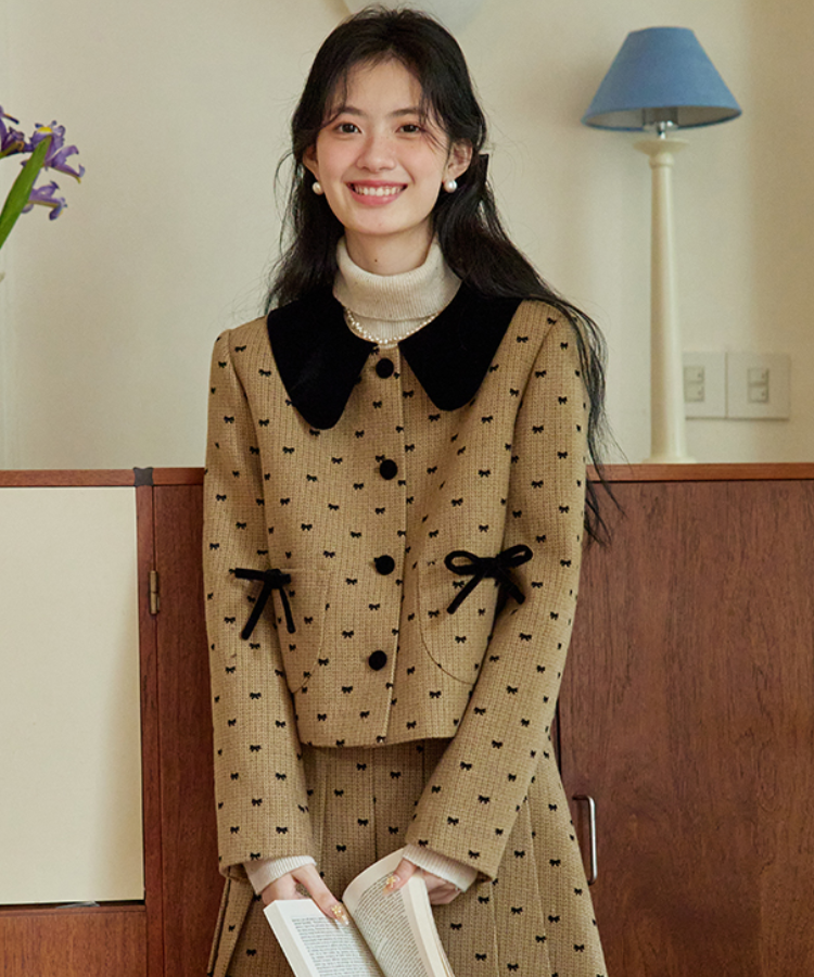 ドールカラーリボンパターンニットジャケット（セットアップ可能