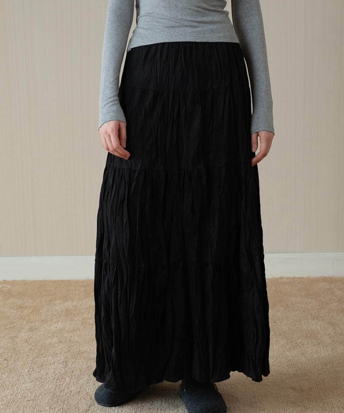 ソフトワッシャーティアードロングスカート