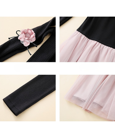 ネックリボンチュール切替ワンピース