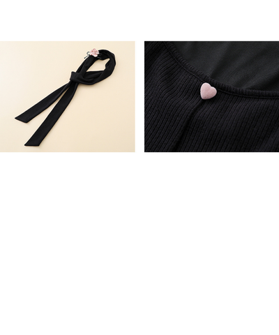 ネックリボンチュール切替ワンピース