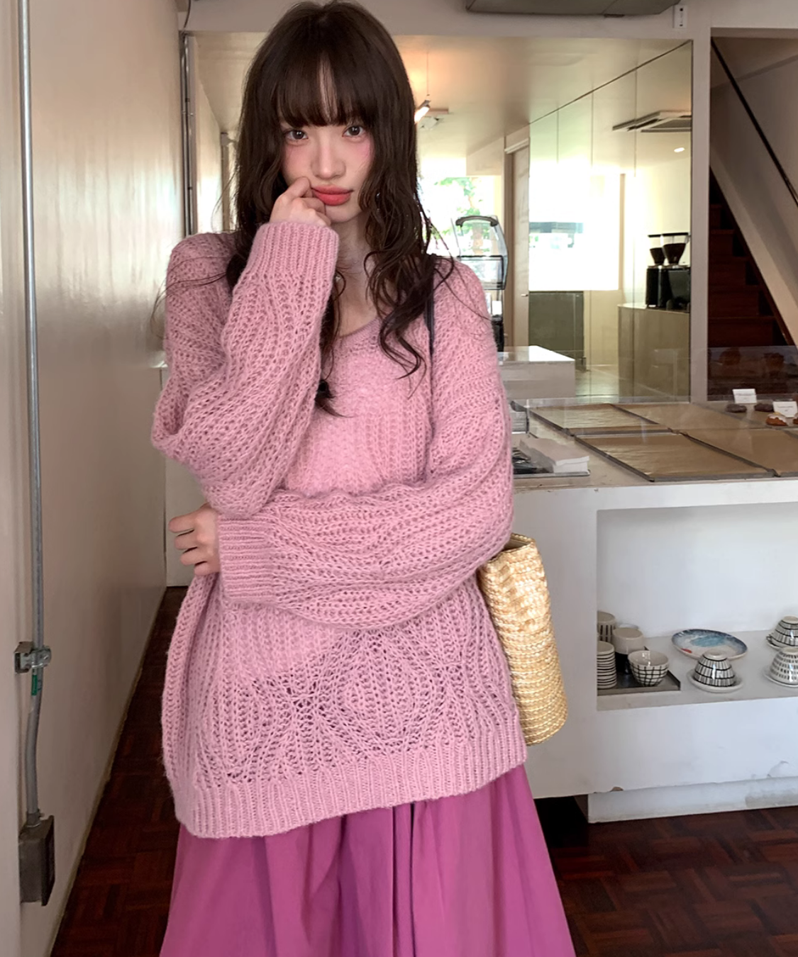 オーバーサイズツイストモヘアニットトップス