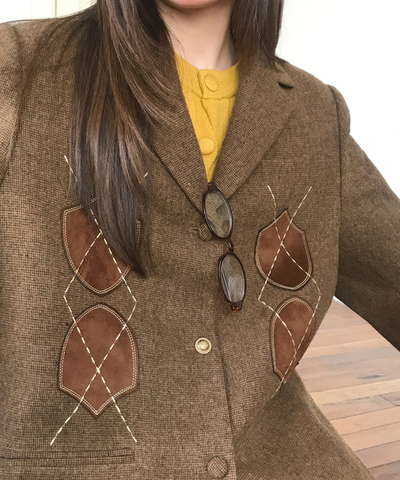 アーガイル刺繍ジャケット＋ボックスプリーツスカート 2点セット